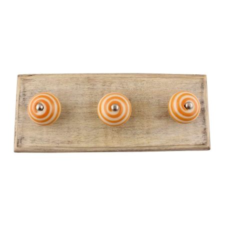 Mustard Striped Ceramic Wooden Hook